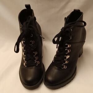 XOXO Women's Size 8 Ryanne Heeled Black Faux Leather Combat boots. Gothic,Biker